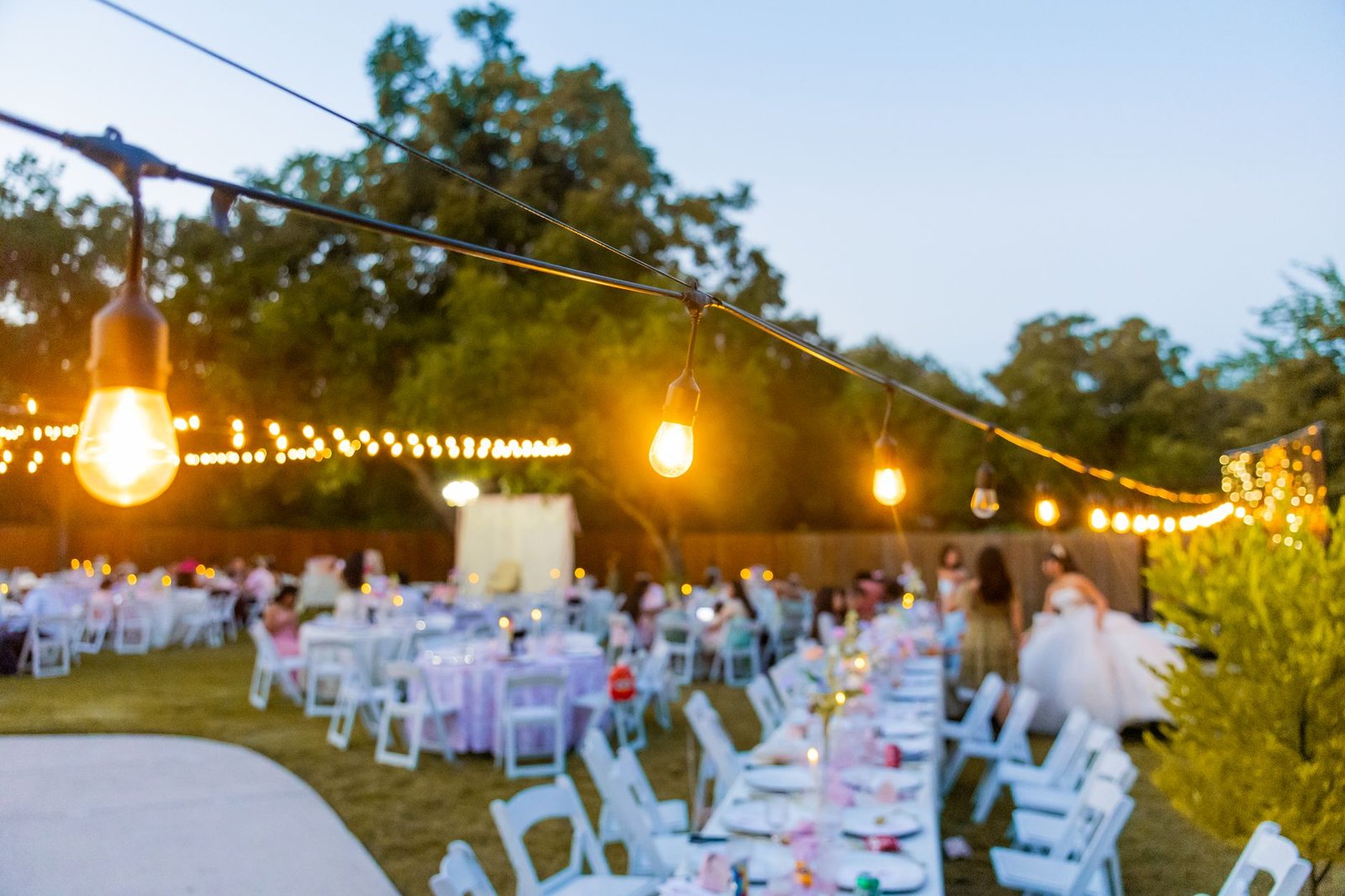 Wedding guests seated together at a reception table