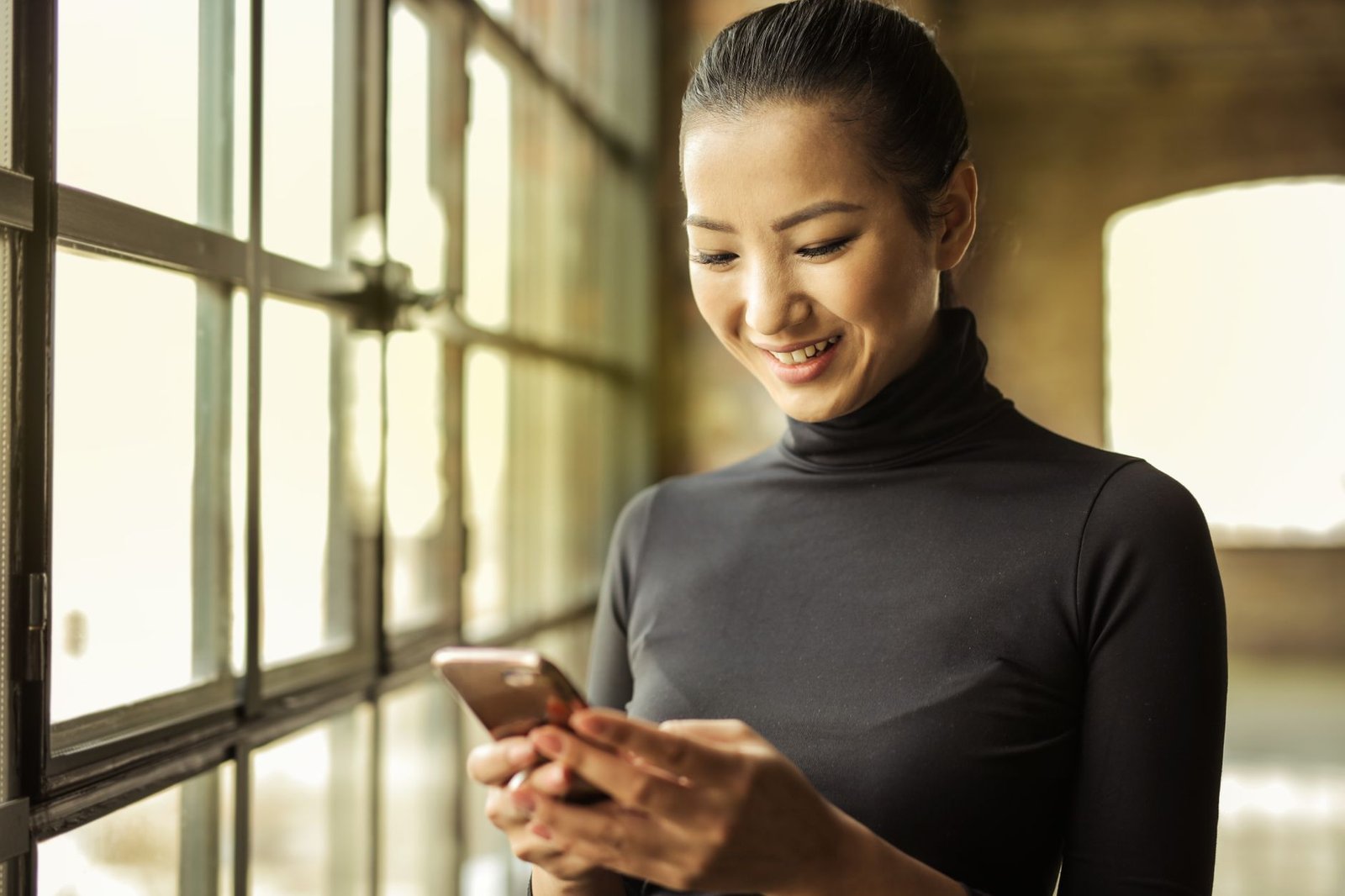 Woman looking calm and relieved after resolving a long distance misunderstanding