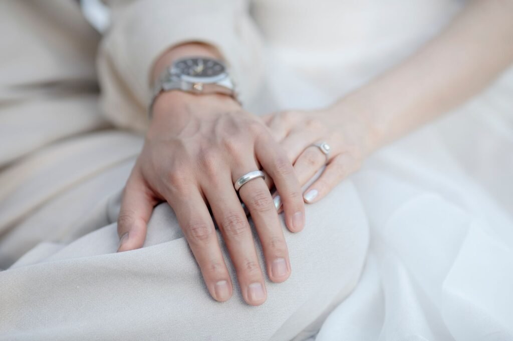 Close up of a woman's new engagement ring