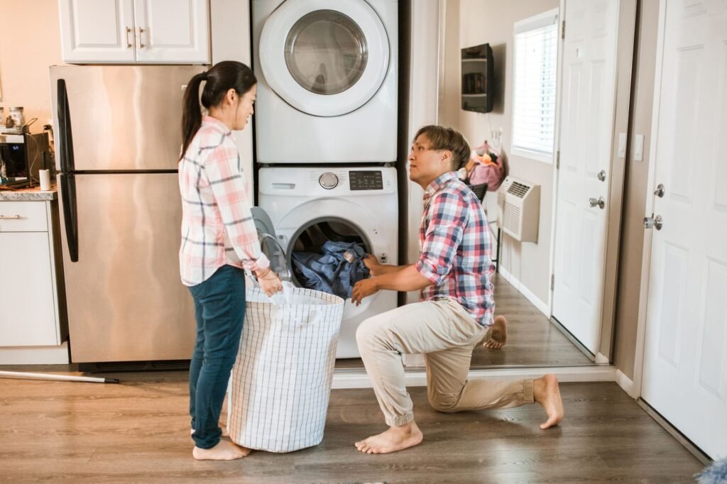 Couple doing household chores together