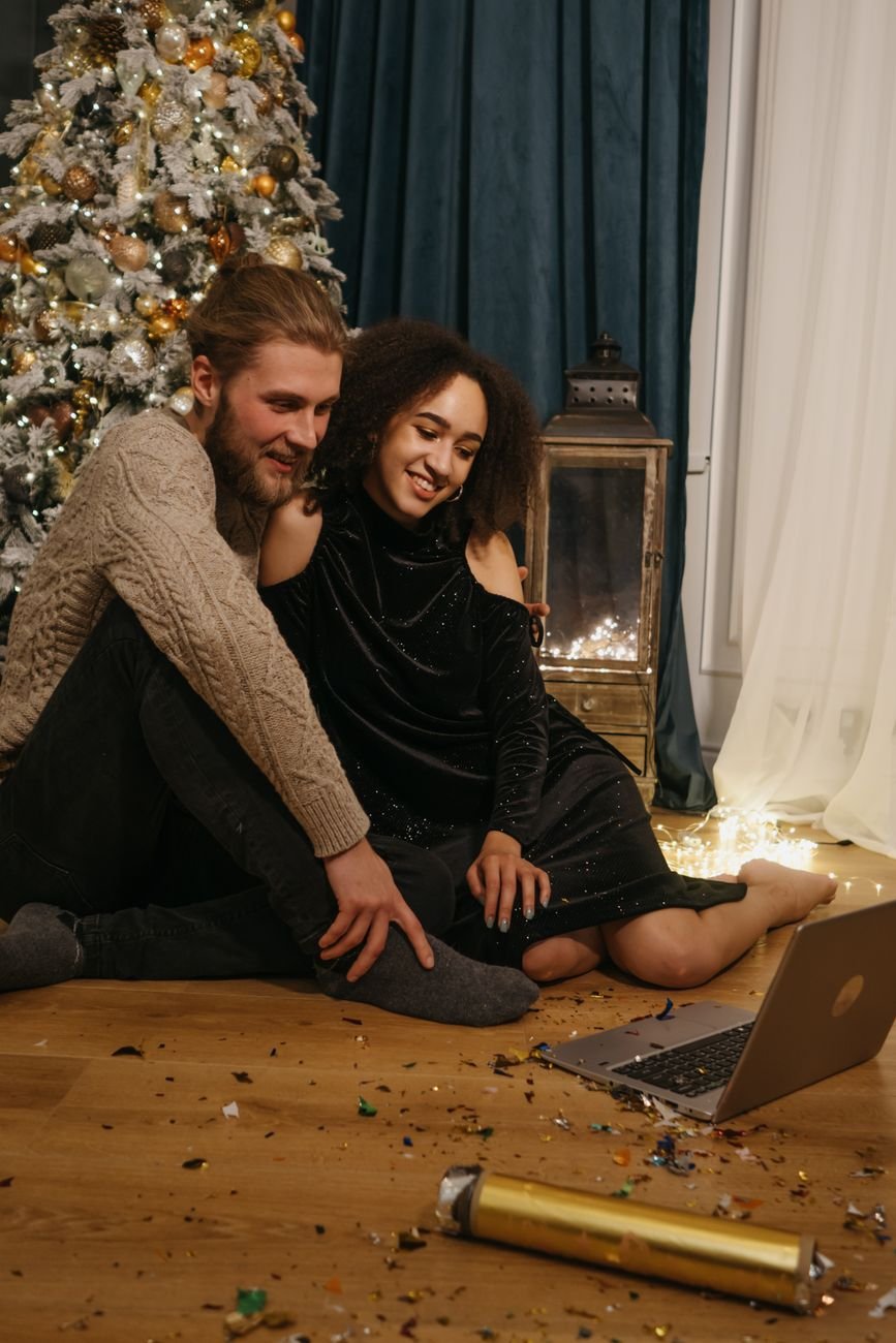 Couple enjoying festive time together indoors