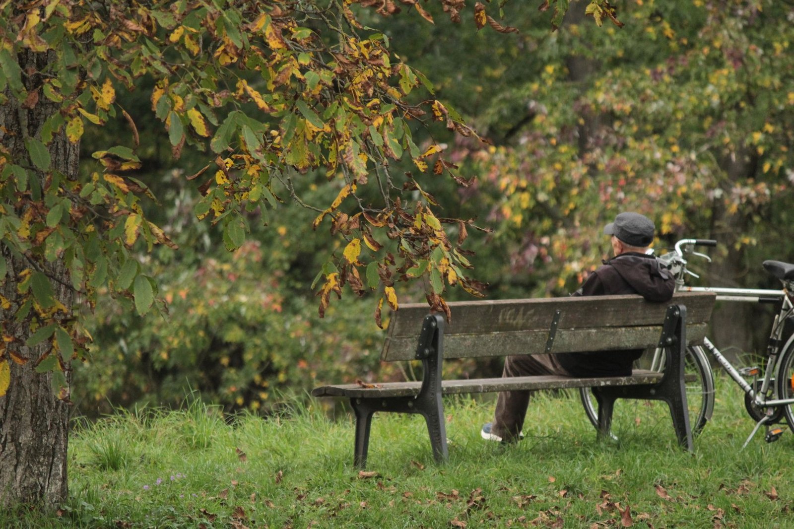 Woman sitting on a park bench holding her wrist after a bike fall on a greenway