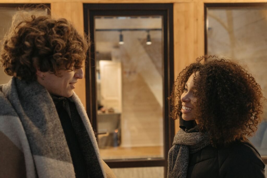 Woman practicing how to ask her boyfriend for what she needs