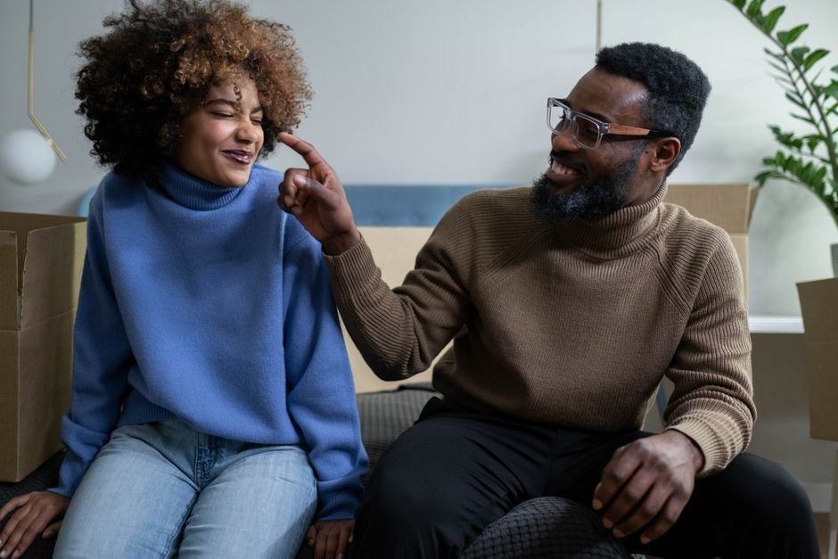 Couple sharing a sincere moment together at home