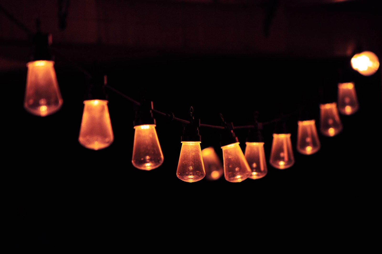 String lights at an evening backyard party
